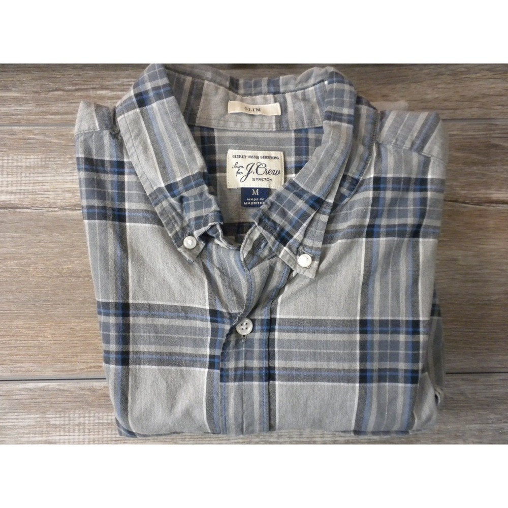 J. Crew Shirt Mens M Blue Gray Secret Wash Slim Fit Plaid Button Down Preppy Ivy